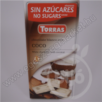 Torras gluténmentes fehércsokoládé kókusz édesítőszerrel 75 g